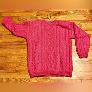 Best American Hot Pink Mohair Blend Cable Knit Sweater Womens M Crew Neck Cozy